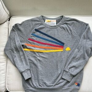 Aviator Nation Gray Sweatshirt with Multicolor Stripes